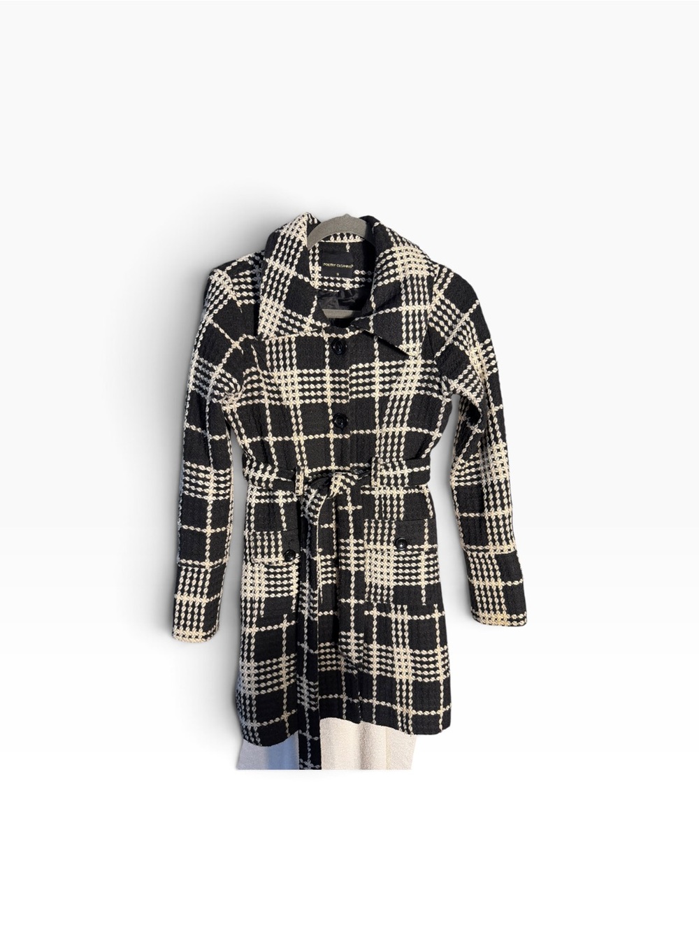Poetry Clothing Black & White Plaid Belted Trench Coat Jacket Size S